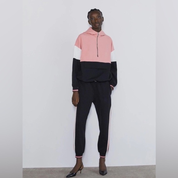 NWT ZARA Women’s Pink Black White Colorblock‎ Jacket Hoodie Top XS X-Small 0 2 4 - Picture 5 of 8